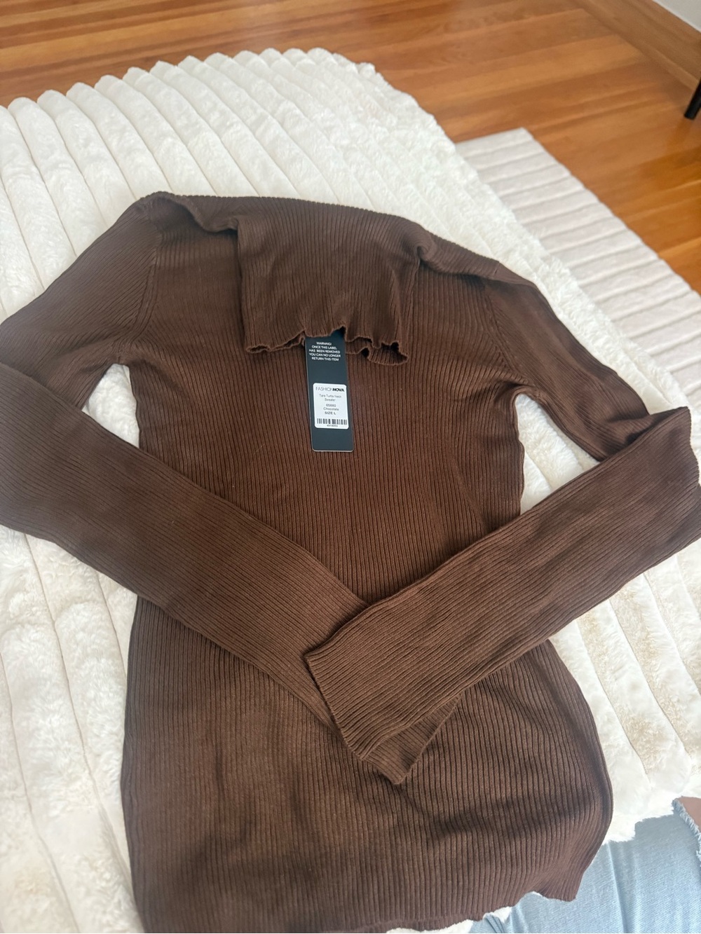 Fashion Nova Ribbed Long-Sleeve Mock Neck Top - coffee
